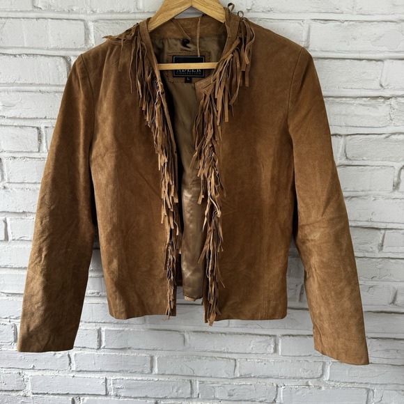 Adler Collection Leather Suede Waist Jacket with Fringe Coat Women's Large - Picture 1 of 7
